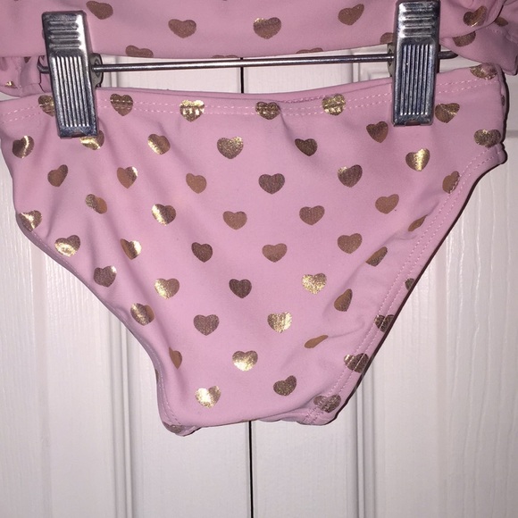 Floatimini Infant Girls Rash Guard Swim Suit 12 Months Pink with Gold Hearts - Picture 4 of 14